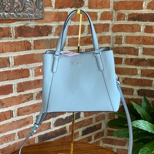 Kate Spade medium triple compartment satchel, blue pebbled leather, NWT